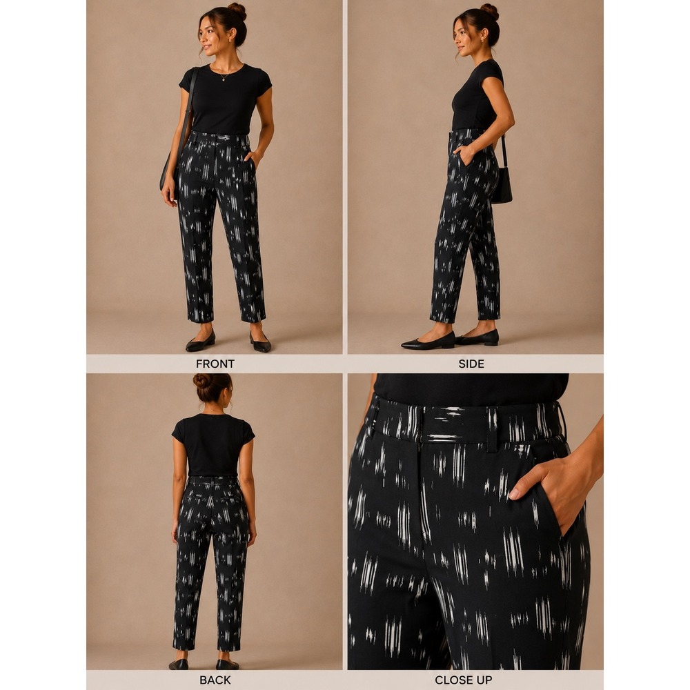 White House Black Market Slim Ankle‎ Pants Black White Abstract Ikat Print 4R